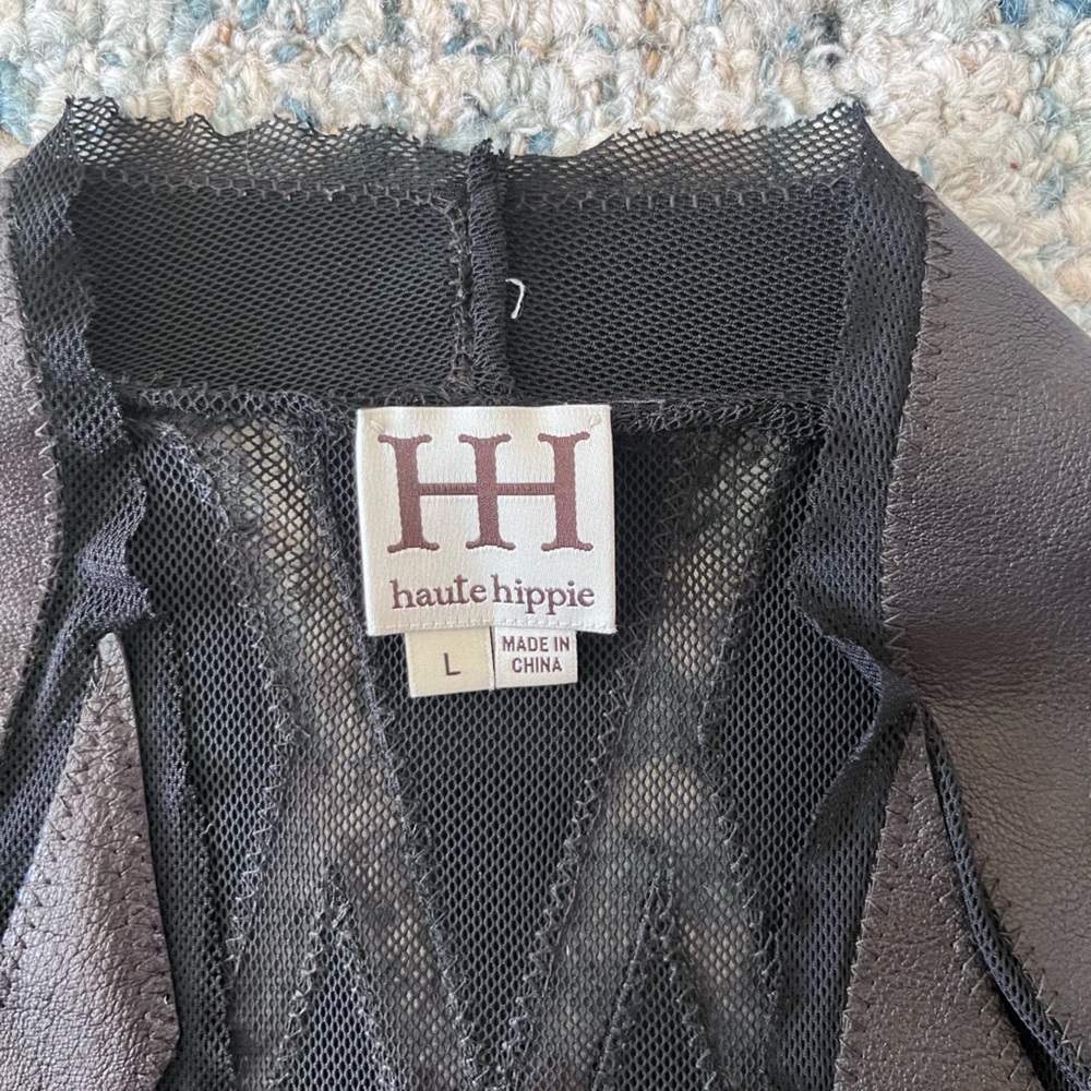 Haute Hippie leather patchwork cardigan top